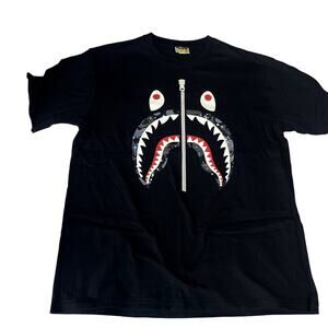 BAPE A Bathing Ape Black Zip Graphic Tee Shirt Extra Large XL City Camo Shark